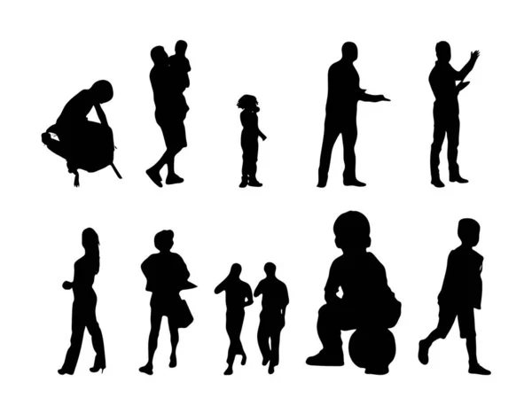 Vektor Silhouetten Umrisse Von Menschen Konturzeichnung Menschen Silhouette Icon Set — Stockvektor