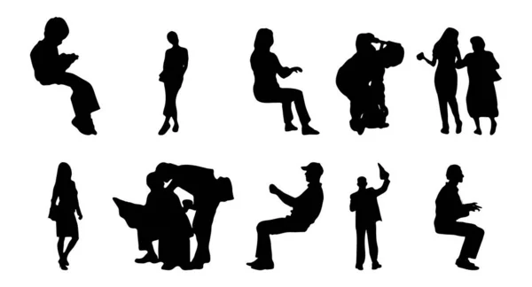 Vector Silhouetten Overzicht Silhouetten Van Mensen Contourtekening Personensilhouet Icoon Set — Stockvector