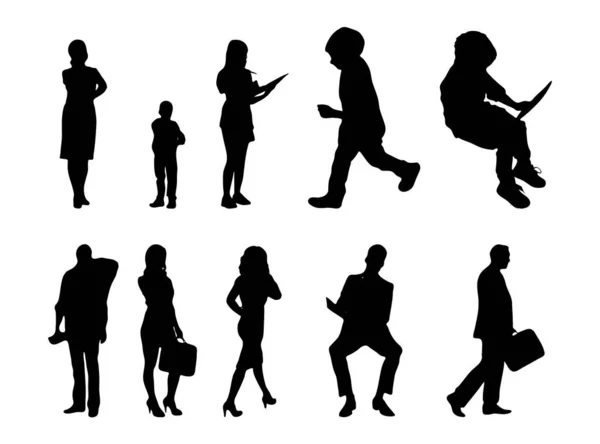 Vektor Silhouetten Umrisse Von Menschen Konturzeichnung Menschen Silhouette Icon Set — Stockvektor