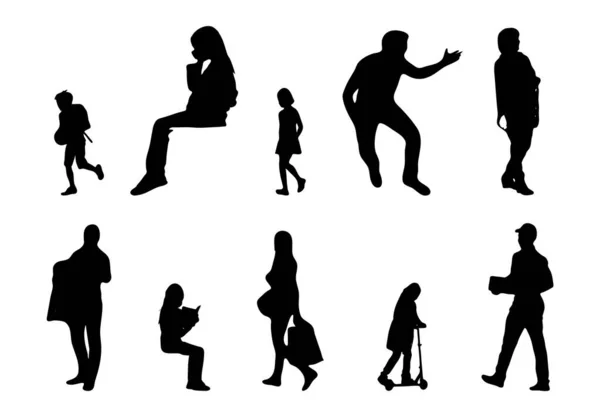 Vektor Silhouetten Umrisse Von Menschen Konturzeichnung Menschen Silhouette Icon Set — Stockvektor