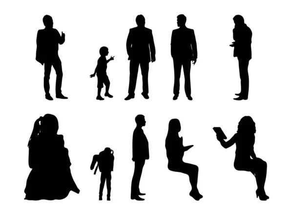 Vector Silhouetten Overzicht Silhouetten Van Mensen Contourtekening Personensilhouet Icoon Set — Stockvector