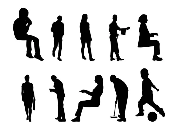 Silhouettes Vectorielles Silhouettes Esquissées Personnes Dessin Contour Silhouette Personnes Icône — Image vectorielle