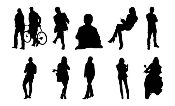 Vektor Silhouetten Umrisse Von Menschen Konturzeichnung Menschen Silhouette Icon Set — Stockvektor