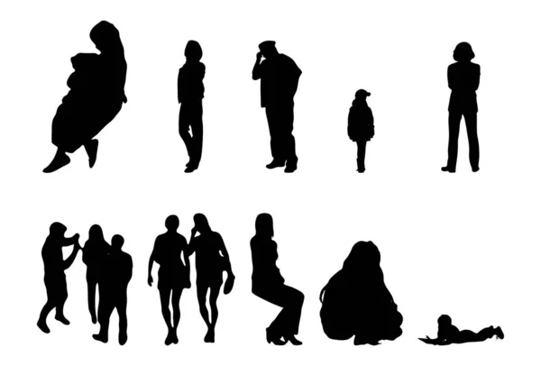 Vector Silhouetten Overzicht Silhouetten Van Mensen Contourtekening Personensilhouet Icoon Set — Stockvector