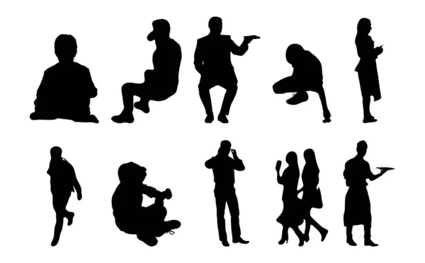 Vektor Silhouetten Umrisse Von Menschen Konturzeichnung Menschen Silhouette Icon Set — Stockvektor