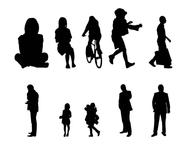 Vektor Silhouetten Umrisse Von Menschen Konturzeichnung Menschen Silhouette Icon Set — Stockvektor