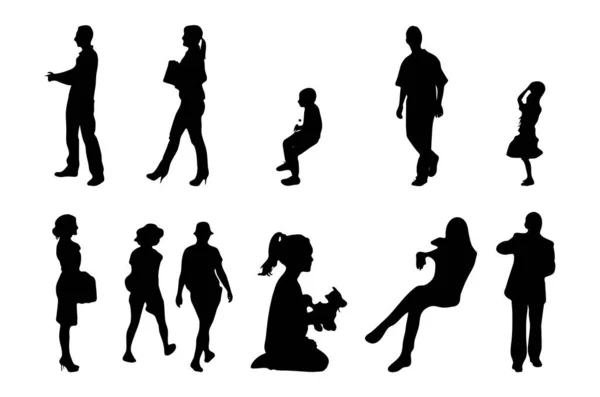 Vektor Silhouetten Umrisse Von Menschen Konturzeichnung Menschen Silhouette Icon Set — Stockvektor