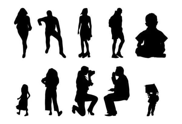 Vector Silhouetten Overzicht Silhouetten Van Mensen Contourtekening Personensilhouet Icoon Set — Stockvector