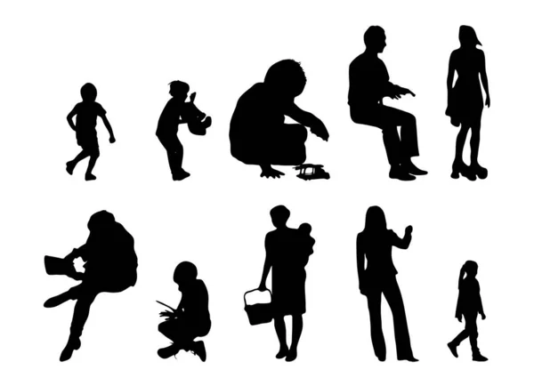 Vektor Silhouetten Umrisse Von Menschen Konturzeichnung Menschen Silhouette Icon Set — Stockvektor