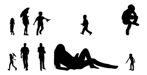 Vektor Silhouetten Umrisse Von Menschen Konturzeichnung Menschen Silhouette Icon Set — Stockvektor