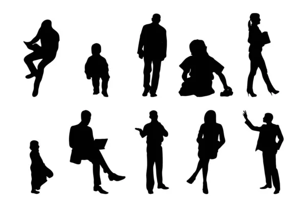 Vektor Silhouetten Umrisse Von Menschen Konturzeichnung Menschen Silhouette Icon Set — Stockvektor