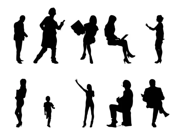 Vektor Silhouetten Umrisse Von Menschen Konturzeichnung Menschen Silhouette Icon Set — Stockvektor