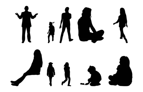 Vektor Silhouetten Umrisse Von Menschen Konturzeichnung Menschen Silhouette Icon Set — Stockvektor