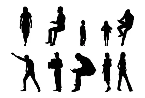 Vektor Silhouetten Umrisse Von Menschen Konturzeichnung Menschen Silhouette Icon Set — Stockvektor