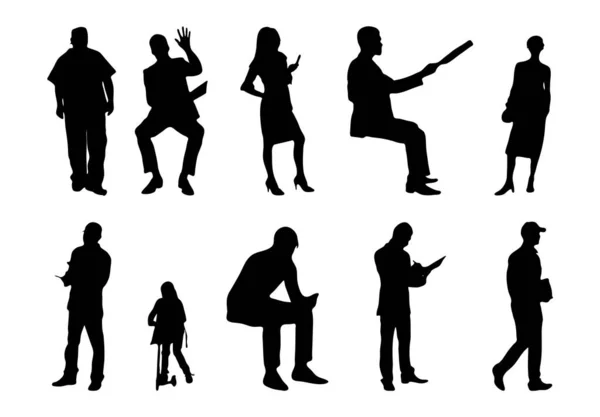 Vektor Silhouetten Umrisse Von Menschen Konturzeichnung Menschen Silhouette Icon Set — Stockvektor