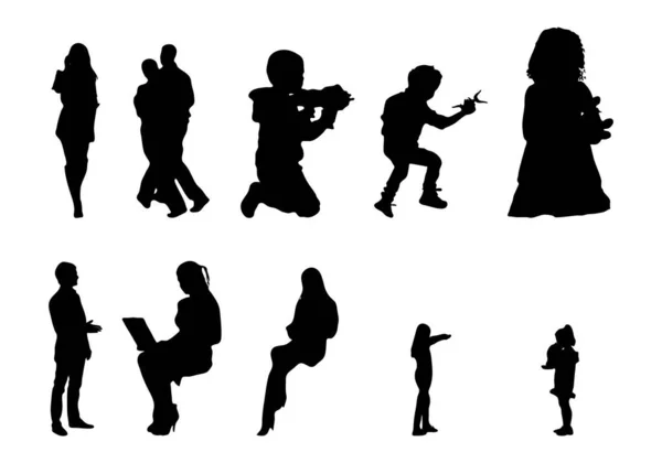 Silhouettes Vectorielles Silhouettes Esquissées Personnes Dessin Contour Silhouette Personnes Icône — Image vectorielle