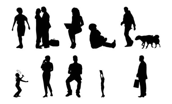 Silhouettes Vectorielles Silhouettes Esquissées Personnes Dessin Contour Silhouette Personnes Icône — Image vectorielle