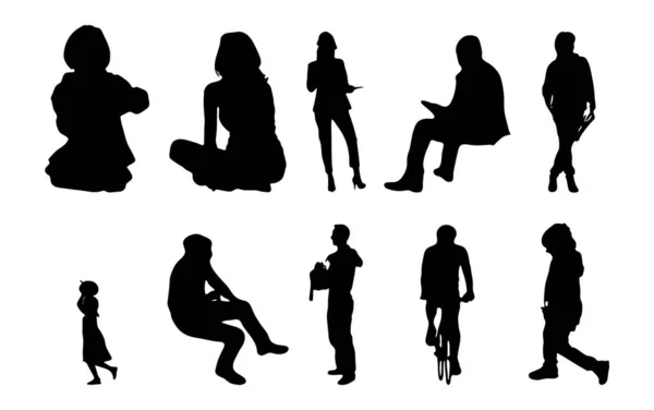 Silhouettes Vectorielles Silhouettes Esquissées Personnes Dessin Contour Silhouette Personnes Icône — Image vectorielle