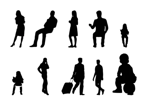 Vektor Silhouetten Umrisse Von Menschen Konturzeichnung Menschen Silhouette Icon Set — Stockvektor