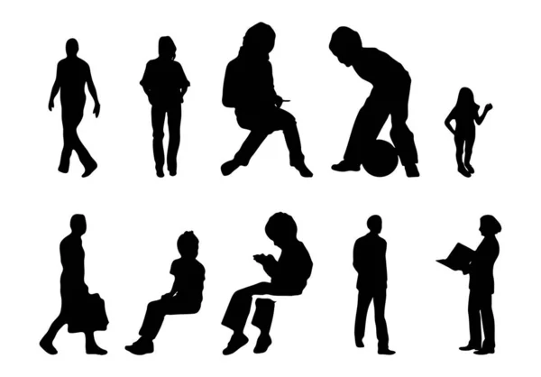 Vektor Silhouetten Umrisse Von Menschen Konturzeichnung Menschen Silhouette Icon Set — Stockvektor