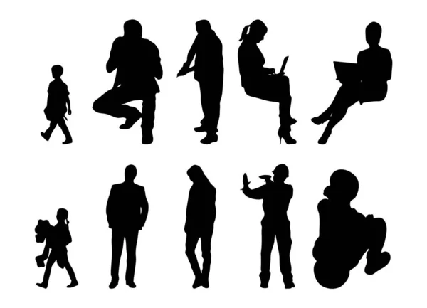 Vektor Silhouetten Umrisse Von Menschen Konturzeichnung Menschen Silhouette Icon Set — Stockvektor