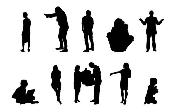 Vektor Silhouetten Umrisse Von Menschen Konturzeichnung Menschen Silhouette Icon Set — Stockvektor