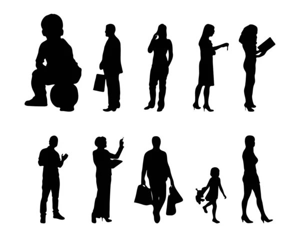 Vector Silhouettes Outline Silhouettes People Contour Drawing People Silhouette Icon — Stock Vector