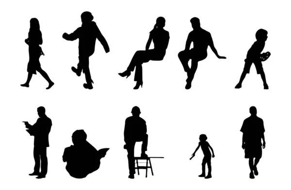 Vector Silhouettes Outline Silhouettes People Contour Drawing People Silhouette Icon — Stock Vector