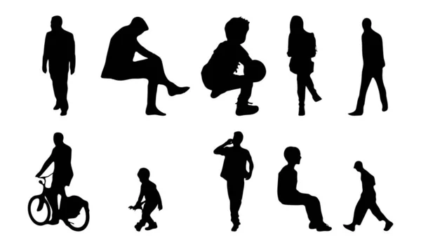 Vektor Silhouetten Umrisse Von Menschen Konturzeichnung Menschen Silhouette Icon Set — Stockvektor