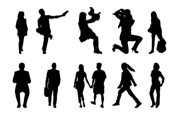 Silhouettes Vectorielles Silhouettes Esquissées Personnes Dessin Contour Silhouette Personnes Icône — Image vectorielle