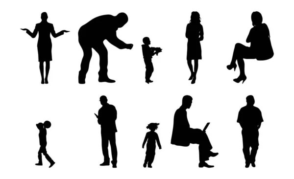 Vektor Silhouetten Umrisse Von Menschen Konturzeichnung Menschen Silhouette Icon Set — Stockvektor