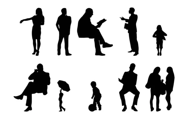 Vektor Silhouetten Umrisse Von Menschen Konturzeichnung Menschen Silhouette Icon Set — Stockvektor