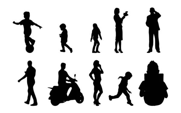 Vektor Silhouetten Umrisse Von Menschen Konturzeichnung Menschen Silhouette Icon Set — Stockvektor