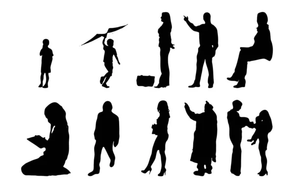 Vektor Silhouetten Umrisse Von Menschen Konturzeichnung Menschen Silhouette Icon Set — Stockvektor