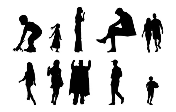 Vektor Silhouetten Umrisse Von Menschen Konturzeichnung Menschen Silhouette Icon Set — Stockvektor