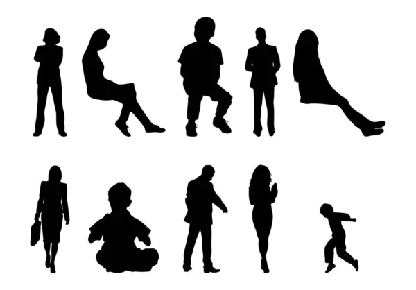 Vektor Silhouetten Umrisse Von Menschen Konturzeichnung Menschen Silhouette Icon Set — Stockvektor