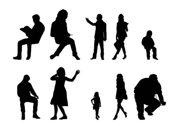 Vektor Silhouetten Umrisse Von Menschen Konturzeichnung Menschen Silhouette Icon Set — Stockvektor