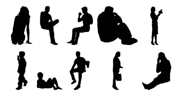 Vektor Silhouetten Umrisse Von Menschen Konturzeichnung Menschen Silhouette Icon Set — Stockvektor