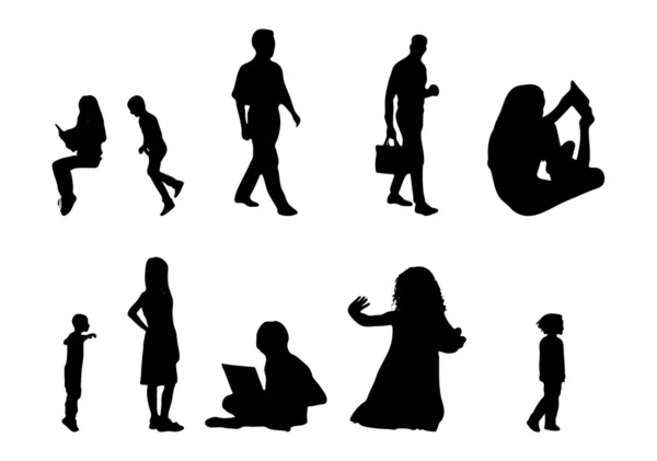 Vektor Silhouetten Umrisse Von Menschen Konturzeichnung Menschen Silhouette Icon Set — Stockvektor