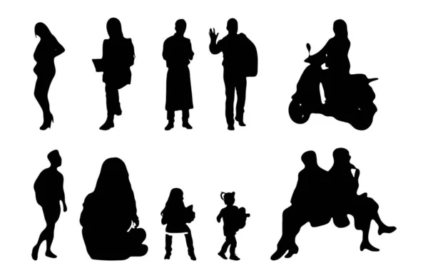 Silhouettes Vectorielles Silhouettes Esquissées Personnes Dessin Contour Silhouette Personnes Icône — Image vectorielle