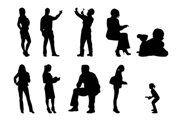 Vektor Silhouetten Umrisse Von Menschen Konturzeichnung Menschen Silhouette Icon Set — Stockvektor