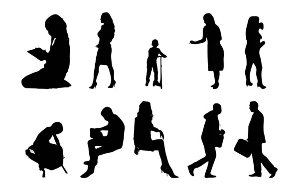 Vektor Silhouetten Umrisse Von Menschen Konturzeichnung Menschen Silhouette Icon Set — Stockvektor