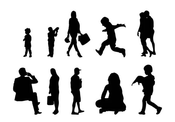 Vektor Silhouetten Umrisse Von Menschen Konturzeichnung Menschen Silhouette Icon Set — Stockvektor