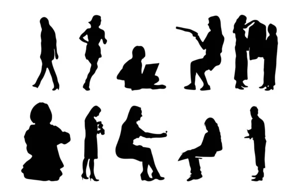 Silhouettes Vectorielles Silhouettes Esquissées Personnes Dessin Contour Silhouette Personnes Icône — Image vectorielle