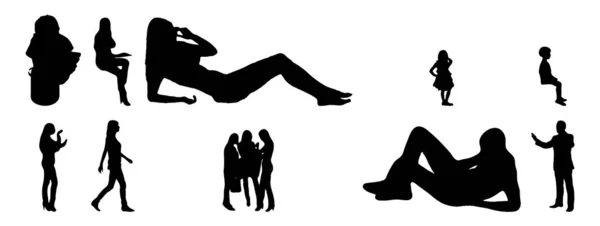 Silhouettes Vectorielles Silhouettes Esquissées Personnes Dessin Contour Silhouette Personnes Icône — Image vectorielle