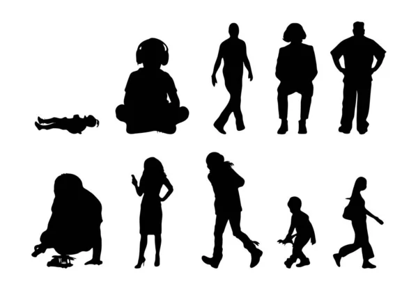 Vektor Silhouetten Umrisse Von Menschen Konturzeichnung Menschen Silhouette Icon Set — Stockvektor