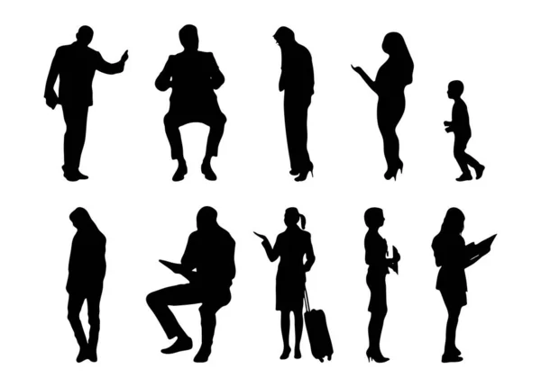 Vektor Silhouetten Umrisse Von Menschen Konturzeichnung Menschen Silhouette Icon Set — Stockvektor