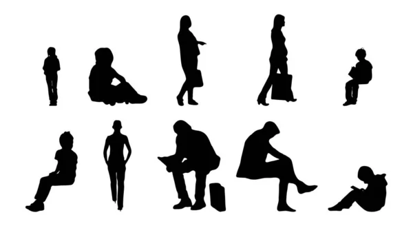 Silhouettes Vectorielles Silhouettes Esquissées Personnes Dessin Contour Silhouette Personnes Icône — Image vectorielle