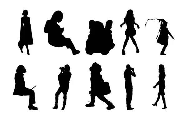 Silhouettes Vectorielles Silhouettes Esquissées Personnes Dessin Contour Silhouette Personnes Icône — Image vectorielle