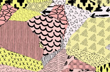 Soyut siyah konturlar, el vektör desen çizdi. Geometrik tarzı Retro soyut desen. Soyut çok renkli geometrik desen.